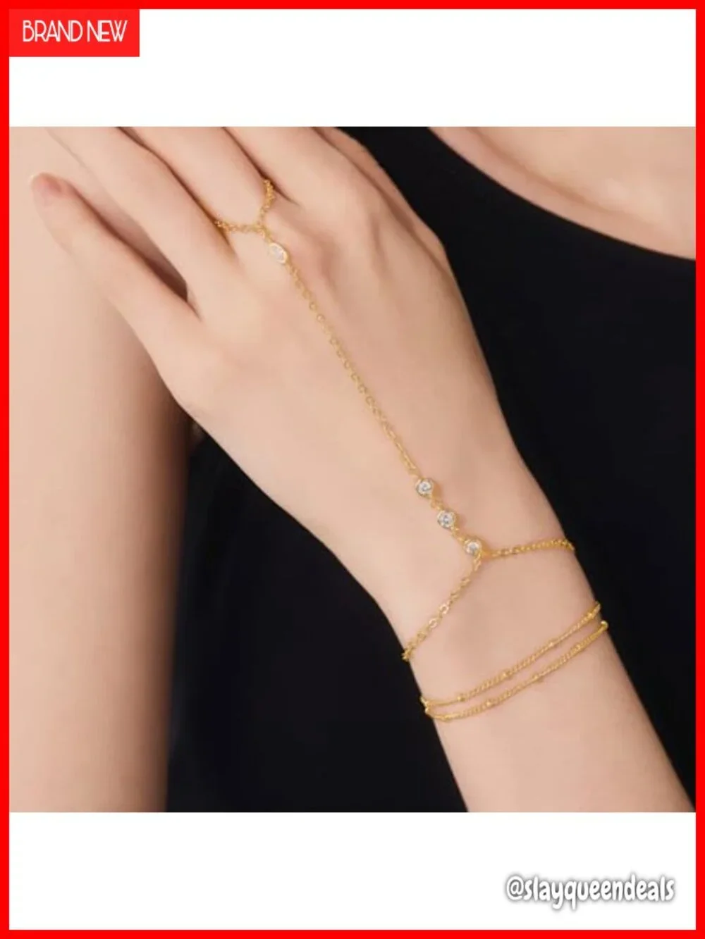 18k Gold Plated Hand Chain Bracelet with Cubic Zirconia Teardrop Adjustable